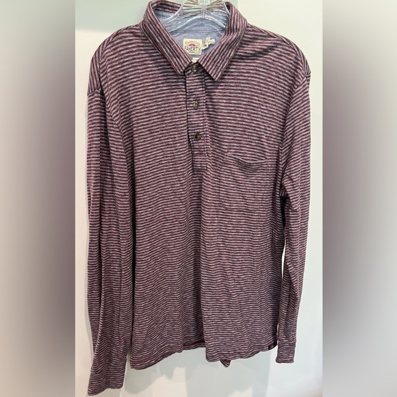 Faherty Organic Cotton Long Sleeve Striped Polo Shirt Size Large - Picture 1 of 11